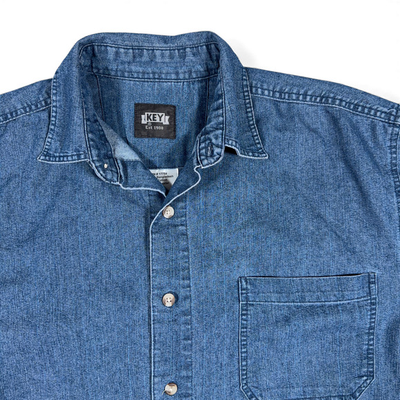 Vintage Key Shirt Adult LARGE Blue Chambray Workwear Outdoor Denim Style Y2K - Picture 2 of 8